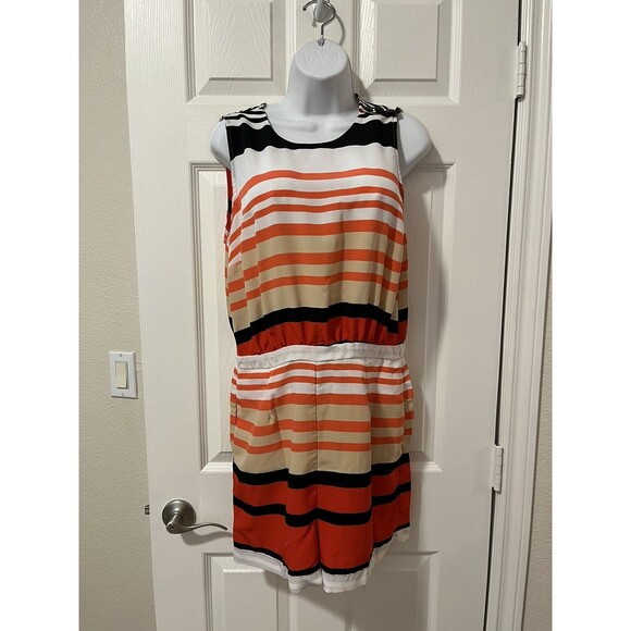 Peter Som Romper Jumpsuit Shorts Palermo Olivia Black Red White Stripe Size 10 - Picture 1 of 12